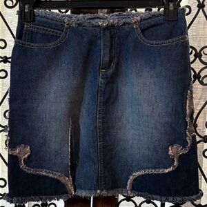 Dark Blue Frayed Denim Mini Skirt